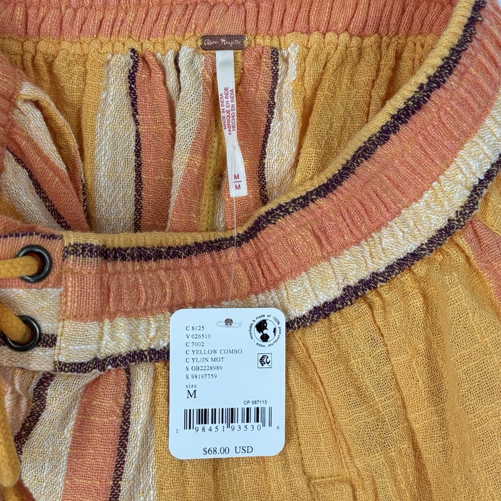 Free People Kalli Board Shorts Women's Size M Yellow Combo Cotton Drawstring NWT - Picture 3 of 10